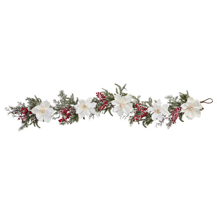 Hivvago 60" Frosted Magnolia & Berry Artificial Garland Hivvago 60" Frosted Magnolia & Berry Artificial Garland