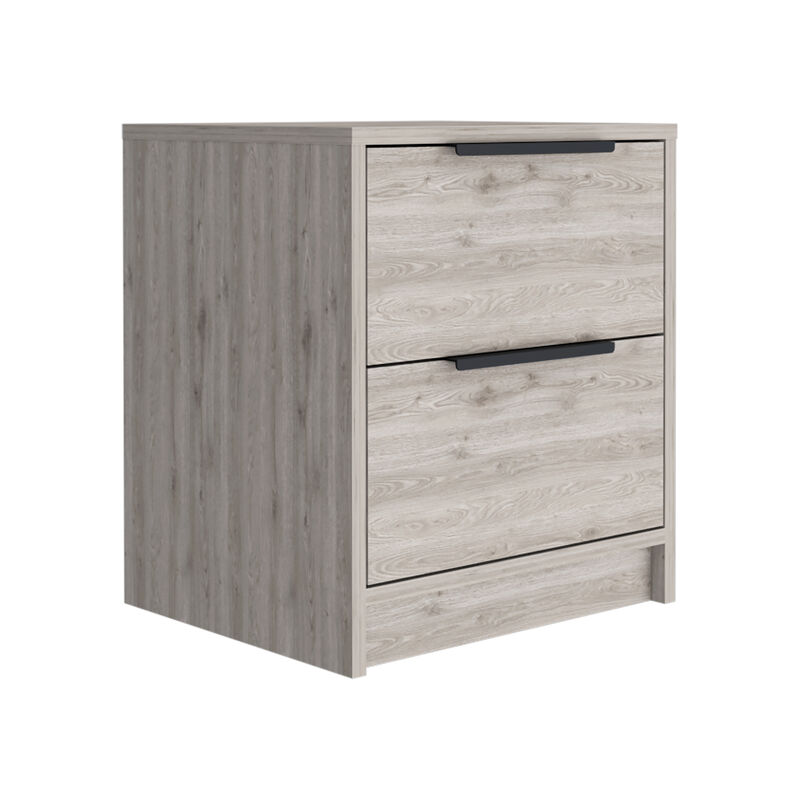 Streamdale Kaia Nightstand, Two Drawers, Metal Handle - Light Gray