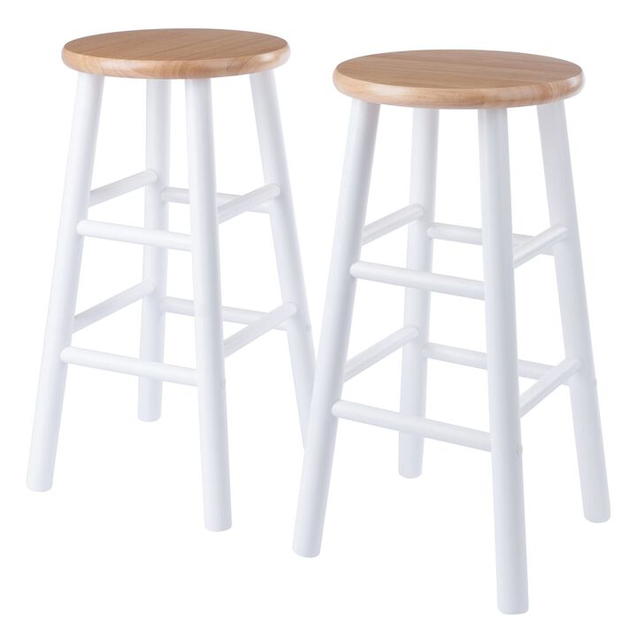 Ergode 2-Piece Huxton Counter Stools - Teak-Finished Seat, White Base - Solid Wood Construction - Sleek Design - 24.4" High - Holds up to 220 lbs