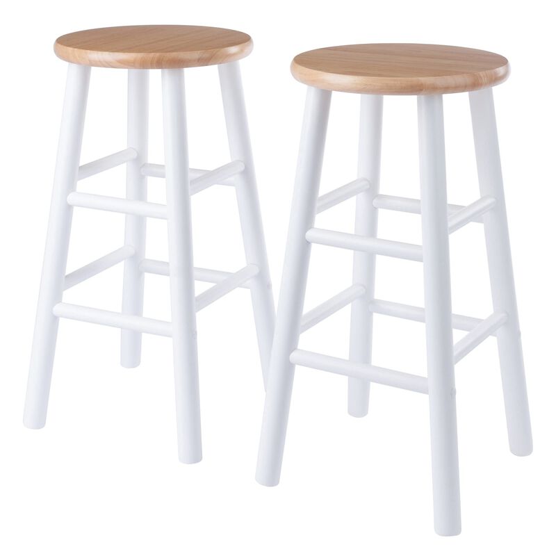 Ergode 2-Piece Huxton Counter Stools - Teak-Finished Seat, White Base - Solid Wood Construction - Sleek Design - 24.4" High - Holds up to 220 lbs