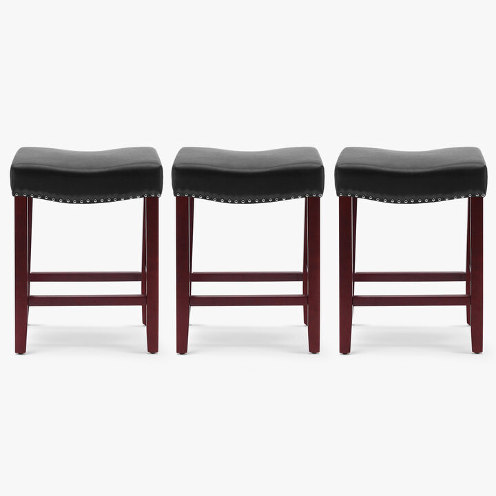 WestinTrends 24" Upholstered Saddle Seat Cherry Counter Stool (Set of 3)