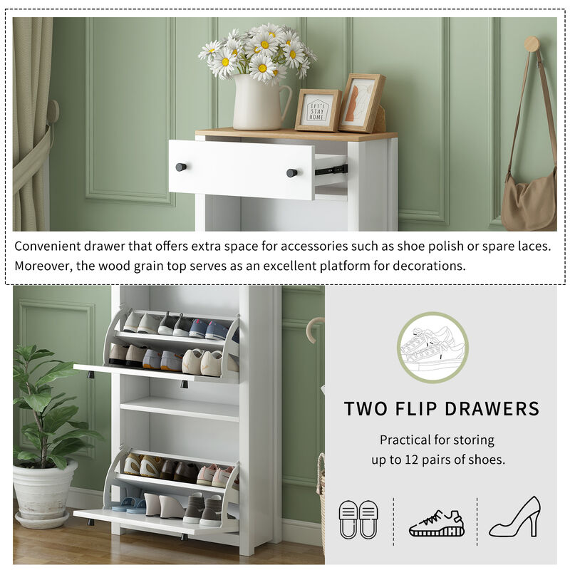 Merax  Wood Grain Pattern Top Shoe Cabinet with Drawer