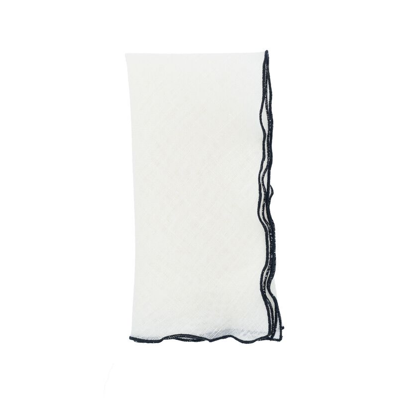 Linen Napkins With Black Ruffled Edges, Set of 4