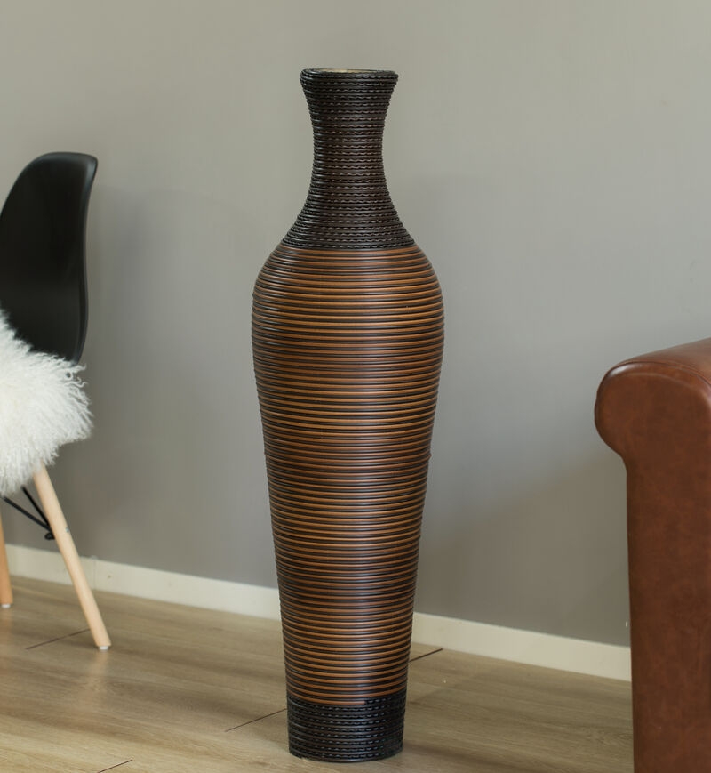 39-Inch Tall Standing Designer Floor Vase - Durable Artificial Rattan - Elegant Two-Tone Dark Brown Finish - Ideal Decor Accent for Living Room, Bedroom, Entryway - Stylish Home Decor Statement Piece