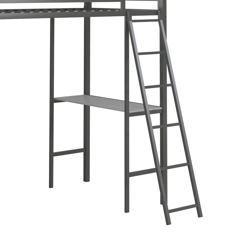 Nova Metal Loft Bed with Desk and Storage Shelves, Graphite Gray
