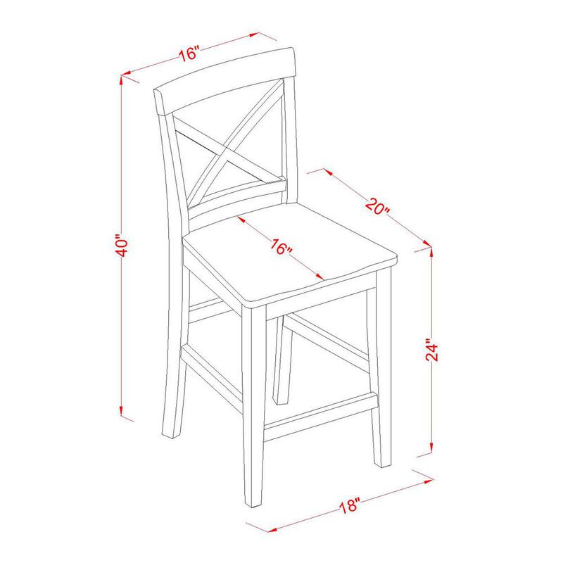 East West Furniture X-Back  stool  with  wood  counter  seat  in  Oak  finish,  Set  of  2
