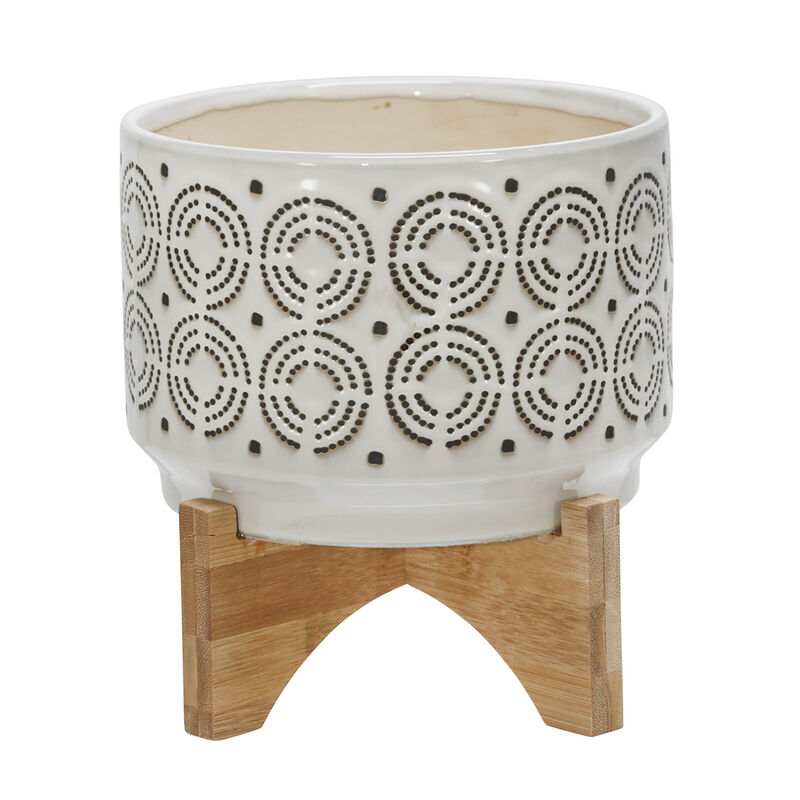 Cer 7" Swirl Planter On Stand