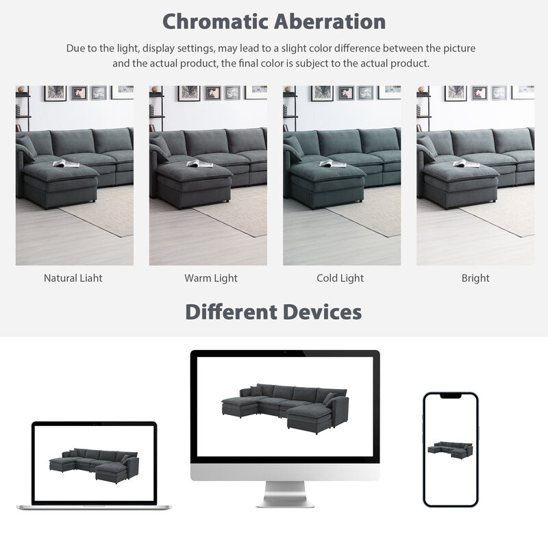 Merax Chenille Modular Sectional Sofa with Ottoman