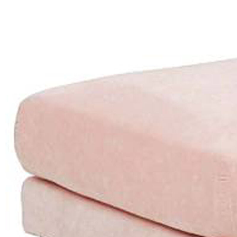 Rio 32 Inch Modular Ottoman, Box Cushion Seat, Wood Legs, Blush Pink - Benzara