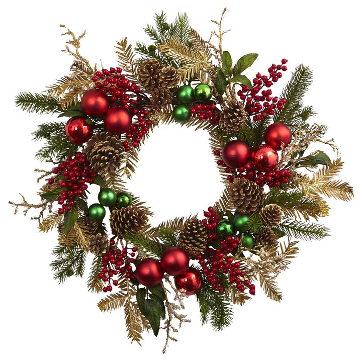 Hivvago 24" Ornament, Pine & Pine cone  Wreath