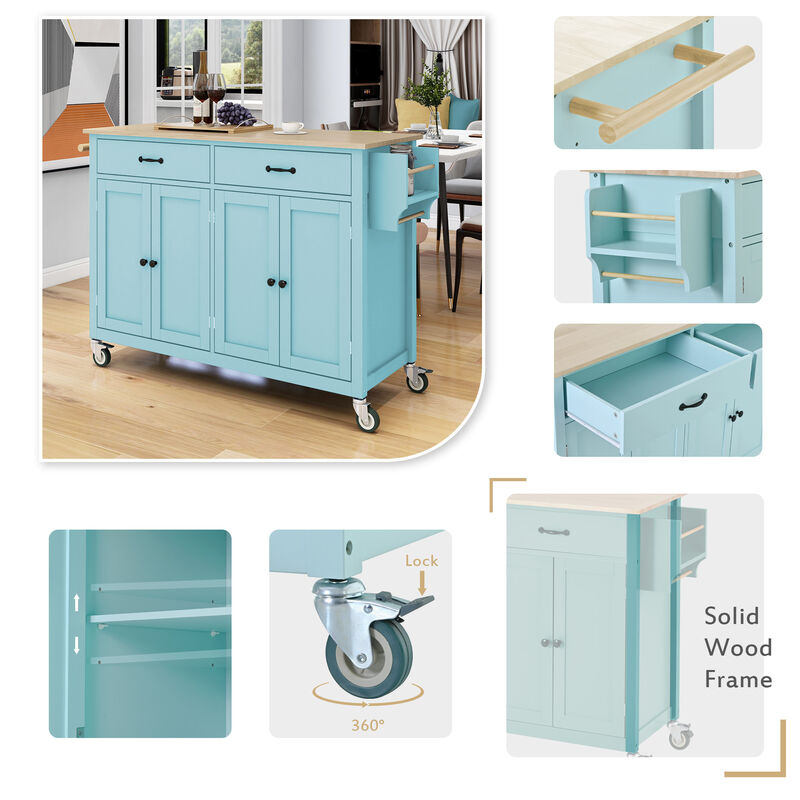 Streamdale Kitchen Island Cart with Cabinet and Drawers - Mint Green