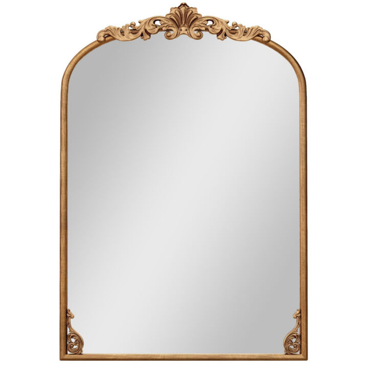 Traditional Arched Mirror with Gold Metal Frame and Baroque Design
