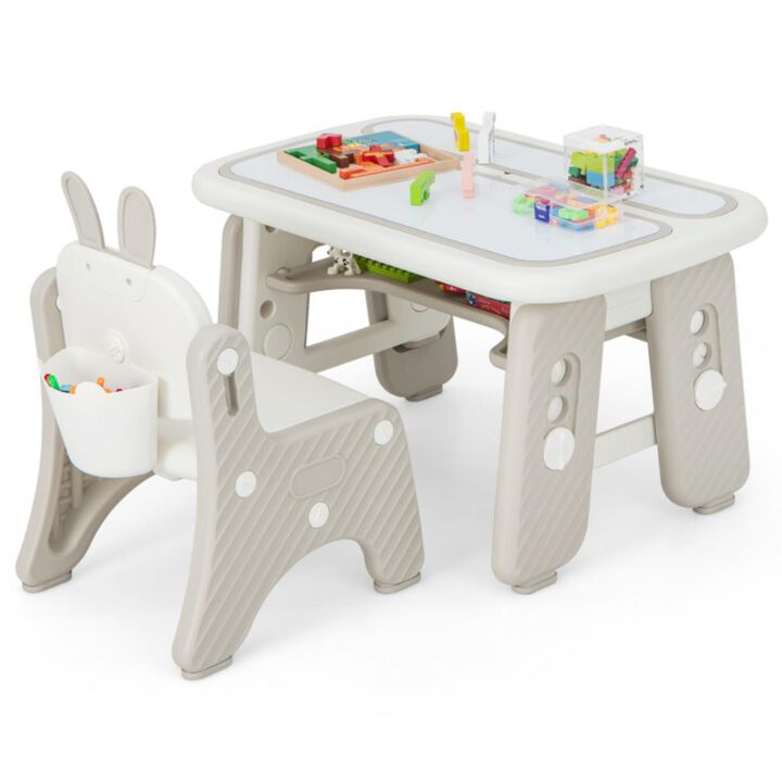 Hivvago Kids Table and Chair Set with Flip-Top Bookshelf-Gray Hivvago Kids Table and Chair Set with Flip-Top Bookshelf-Gray