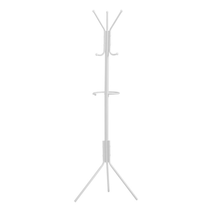 Monarch Specialties I 2164 Coat Rack, Hall Tree, Free Standing, Hanging Bar, 6 Hooks, Entryway, 68"H, Bedroom, Metal, White, Contemporary, Modern