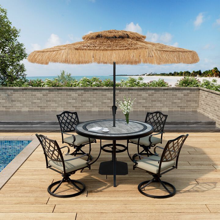 Mondawe 10 ft Hawaiian Style Crank Design 2 Tier Straw Patio Umbrella Shade with Square Based