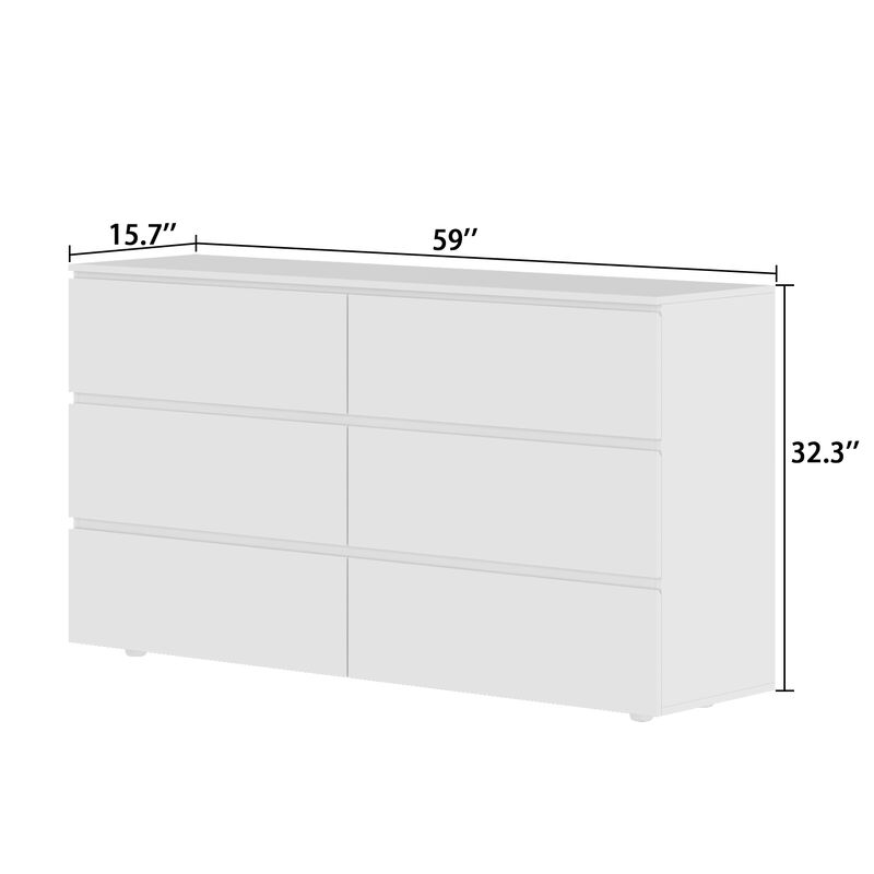 6-Drawers White Wood Chest of Drawer Accent Storage Cabinet Organizer 59 in. W x 15.7 in. D x 32.3 in. H
