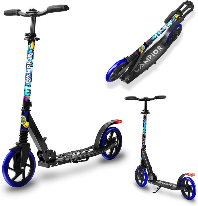 Kick Scooter for Ages 6+, for Kids, Teens, and Adults, Max Load 240 LBS, Foldable, 8-inch Big Wheels for Kids and Adults, with Kickstand, 3 Adjustable Levels, Child Safety Approved