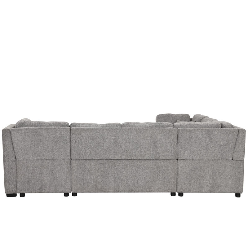 Merax U-shaped Sectional Sofa Pull Out Sofa Bed with 2 USB Ports
