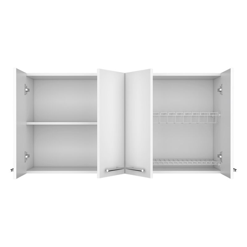 DEPOT E-SHOP  Wall Cabinet 24" H, four Doors, with two internal Shelves and internal plate and glass organizer, white