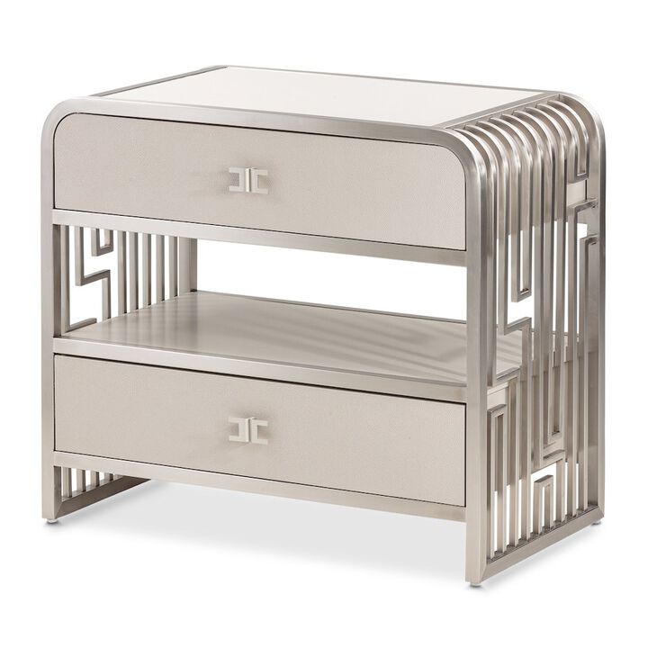 Michael Amini Roxbury Park Metal Nightstand - Stainless Steel