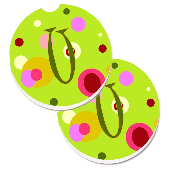 Caroline's Treasures Letter U Monogram - Lime green Set of 2 Cup Holder Car Coasters CJ1010-UCARC, 2.56, Multicolor
