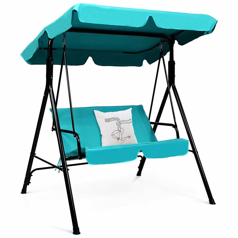 2 Person Weather Resistant Swing with Canopy for Porch Garden Backyard Lawn