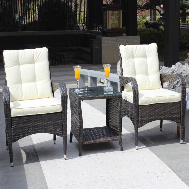 Outdoor Patio Furniture Sets 3 Piece Conversation Set Wicker Rattan Sectional Sofa With Seat