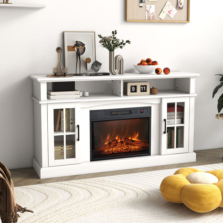 Fireplace TV Stand for TVs with Side Cabinets and Remote Control