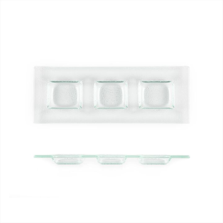 Glass Dinnerware 12.25" x 4" Rectangular Clear Glass Sectional Plate (Set of 2)