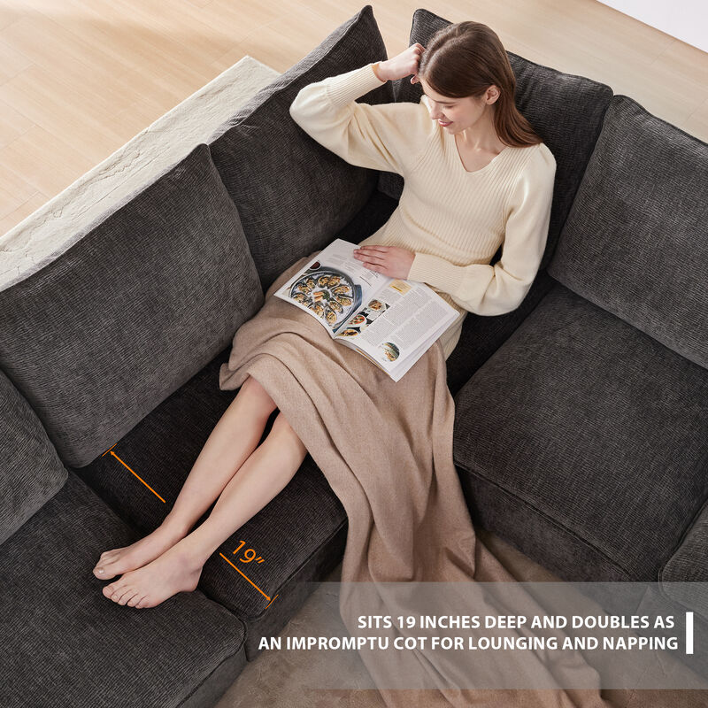 Merax Modern Modular Chenille Sectional Sofa with Pillows