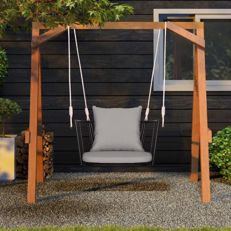 Hivvago Porch Swing Patio Hanging Rattan Chair with Zippered Cushions and Rope