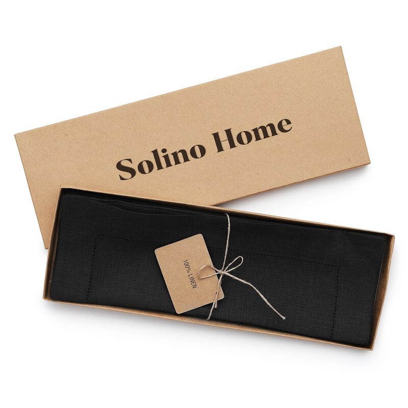 Solino Home 100% Pure Linen Placemats Set of 6 - 14 x 19 Inch | Classic Hemstitch