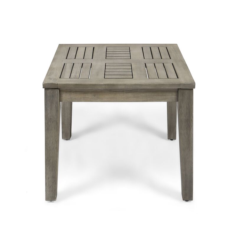 Bops Outdoor Square Side Table, 20 Inch Gray Weather-Resistant Wood - Benzara