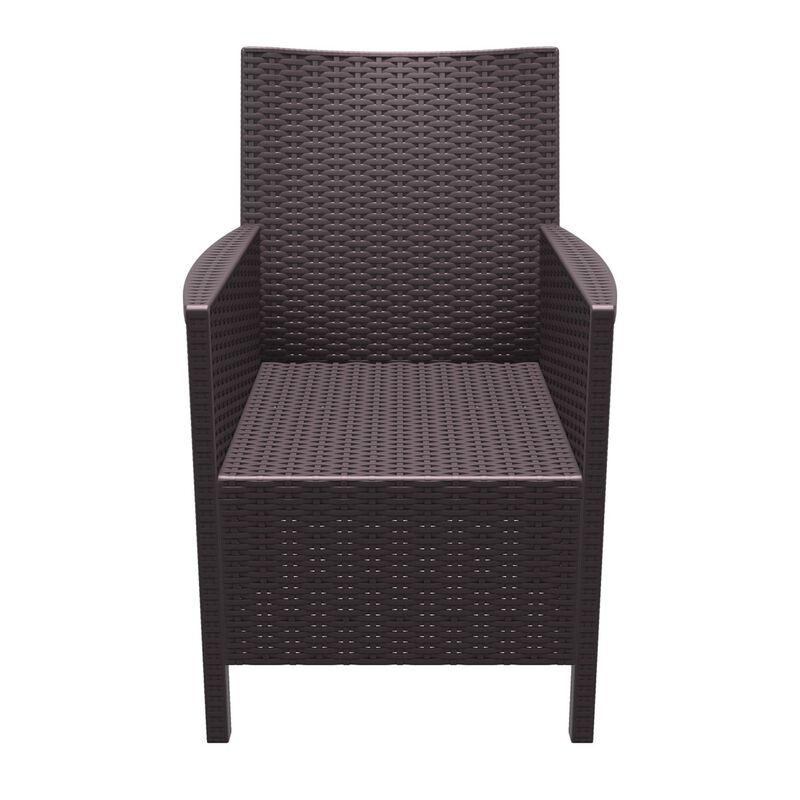 35.5" White Patio Dining Arm Chair with Sunbrella White Cushion