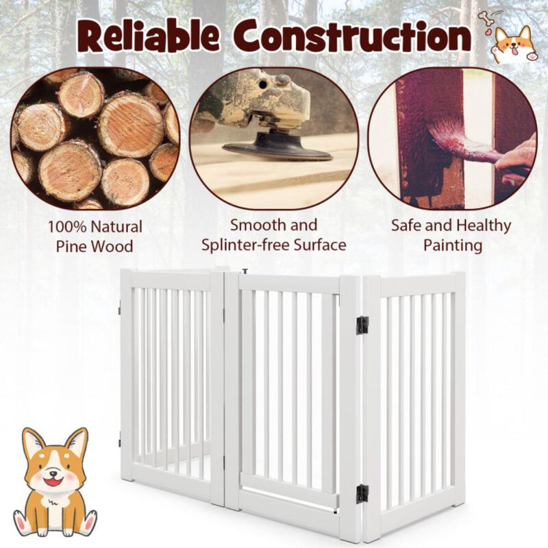 Hivvago 30 Inch Tall 4-Panel Freestanding Pet Gate Wooden Dog Fence