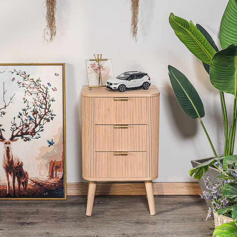 Bedside Table Chest of Drawers 3 Drawers Natural Wood