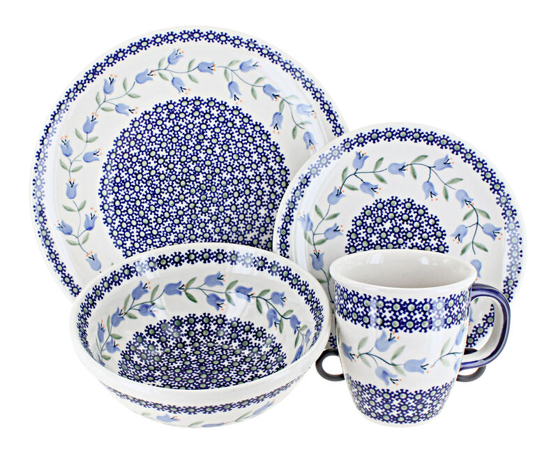 Blue Rose Polish Pottery Snow Flurry 16 Piece Dinnerware Set