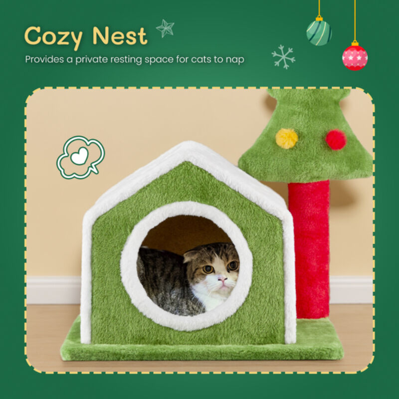 Festive Christmas Cat Cave Bed, Soft Plush Hideout Nest for Indoor Cats & Small Pets