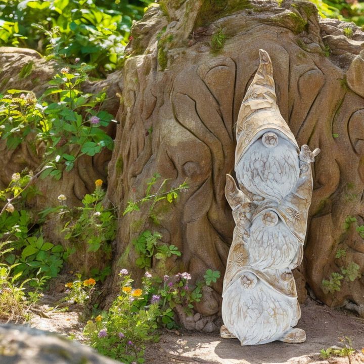Resin Triple Gnome Stack – Playful Outdoor Statue for Garden, Yard, and Lawn Decor