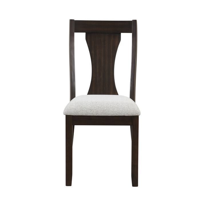 Kiana Dining Chair Set of 2, Beige Fabric Cushion, Dark Brown Wood - Benzara