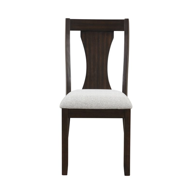 Kiana Dining Chair Set of 2, Beige Fabric Cushion, Dark Brown Wood - Benzara