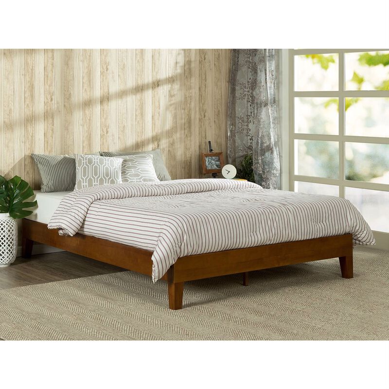 Hivvago Twin size Low Profile Wooden Platform Bed Frame in Cherry Finish