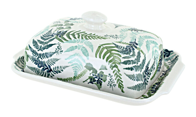 Blue Rose Polish Pottery Blue Butterfly Large Butter Dish