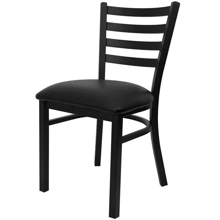 Metal Frame Dining Chair Slatted Wood Back with Padded Vinyl Seat