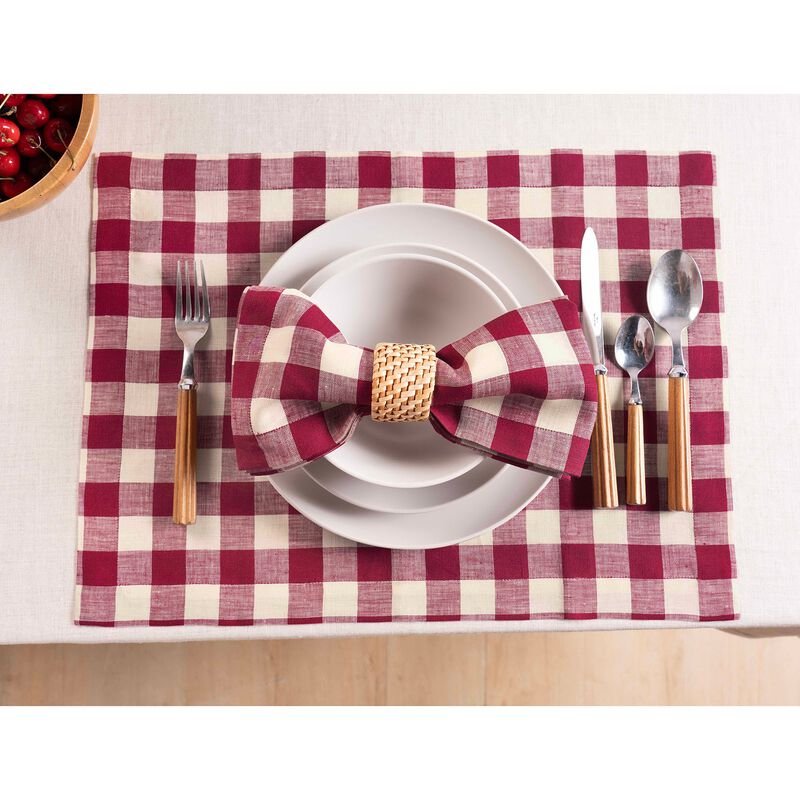 Solino Home 100% Pure Linen Cloth Napkins 20 x 20 Inch Set of 4 Dinner Napkins | Morgan Check