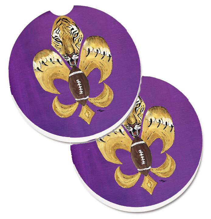Caroline's Treasures Tiger Football Fleur De Lis Set of 2 Cup Holder Car Coasters 8205-2CARC, 2.56, Multicolor
