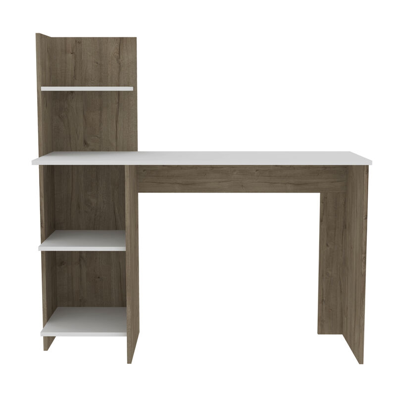 DEPOT E-SHOP Toronto 120 Writing Desk, Four Shelves, White / Pine