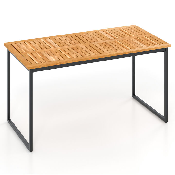 Dining Table for 6 People with Slatted Tabletop and Umbrella Hole for Outdoor Patio or Garden