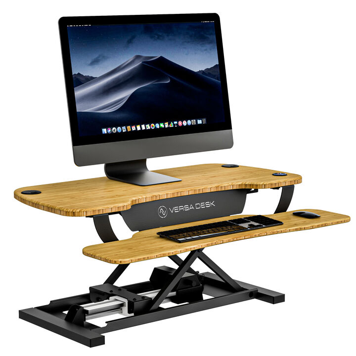 VersaDesk PowerPro® 36"W Electric Adjustable Standing Desk Converter, Black-Bamboo