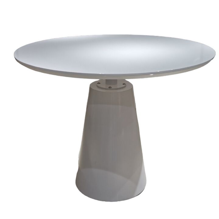 Nasa 36 Inch Modern Dining Table, Round Lacquer Surface, Pedestal Base - Benzara